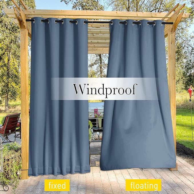 NICETOWN 2 Panels Waterproof Outdoor Curtains Fixed Grommet & Back Tab on...