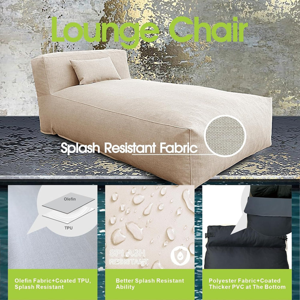 Outdoor Bean Bag Lounger, Waterproof Chaise Lounge Foam Filled Patio Daybed
