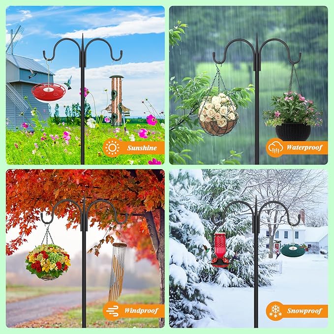 FEED GARDEN Adjustable Double Shepherds Hook for Outdoor with 5 Prong Base 10...
