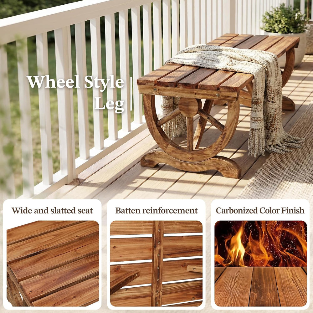 Outvita 39'' Outdoor Wooden Bench, 2-Person Rustic Wagon Wheel Bench ...