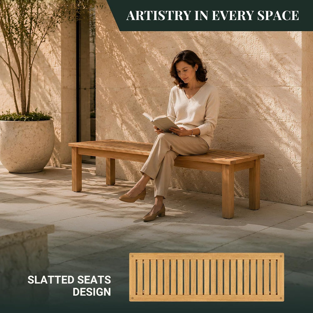 52" Backless Wood Bench Seat, Outdoor Garden Patio Bench, Entryway