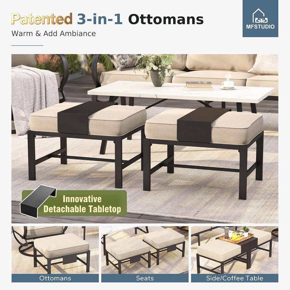 MFSTUDIO 5 Piece Metal Patio Furniture Set with Beige Cushions