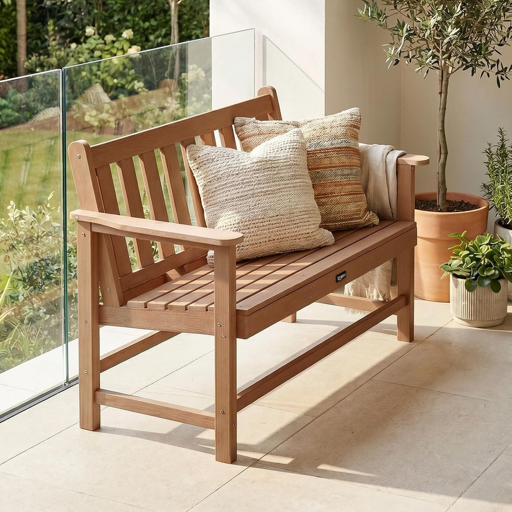 VINGLI 49in HDPE Outdoor Bench with Backrest and Armrests, 2-Person Weatherpr...