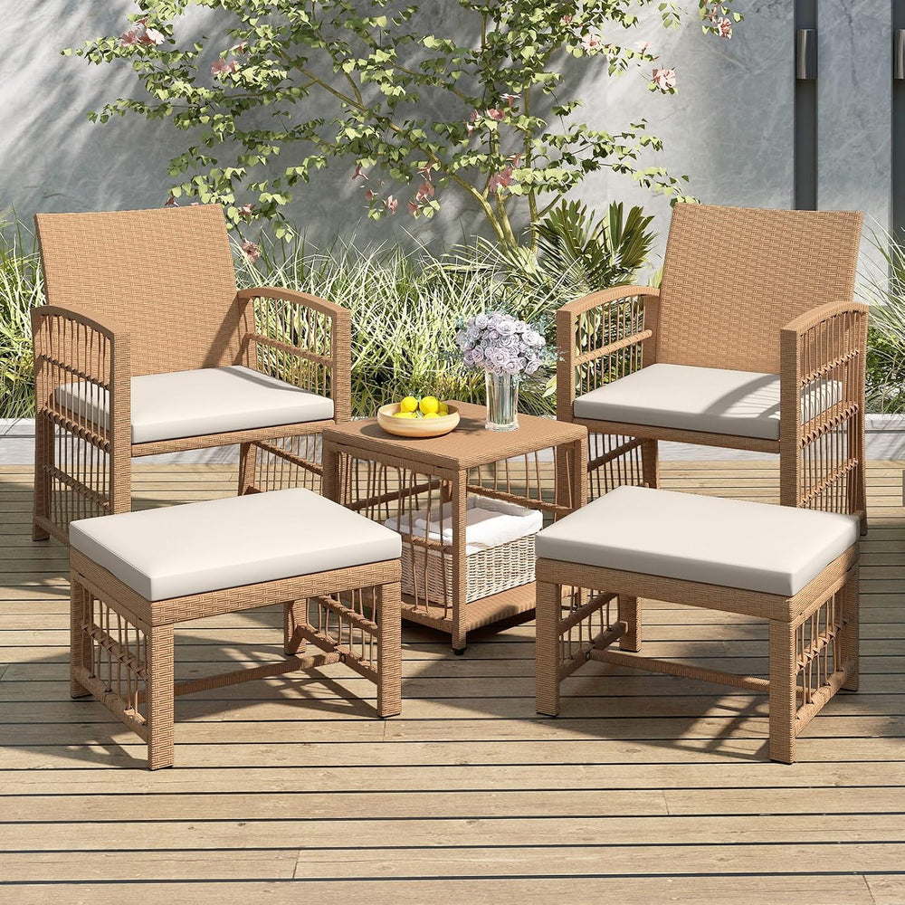 Tangkula 5 Pieces Patio Wicker Conversation Set, Outdoor Furniture Set with 2...