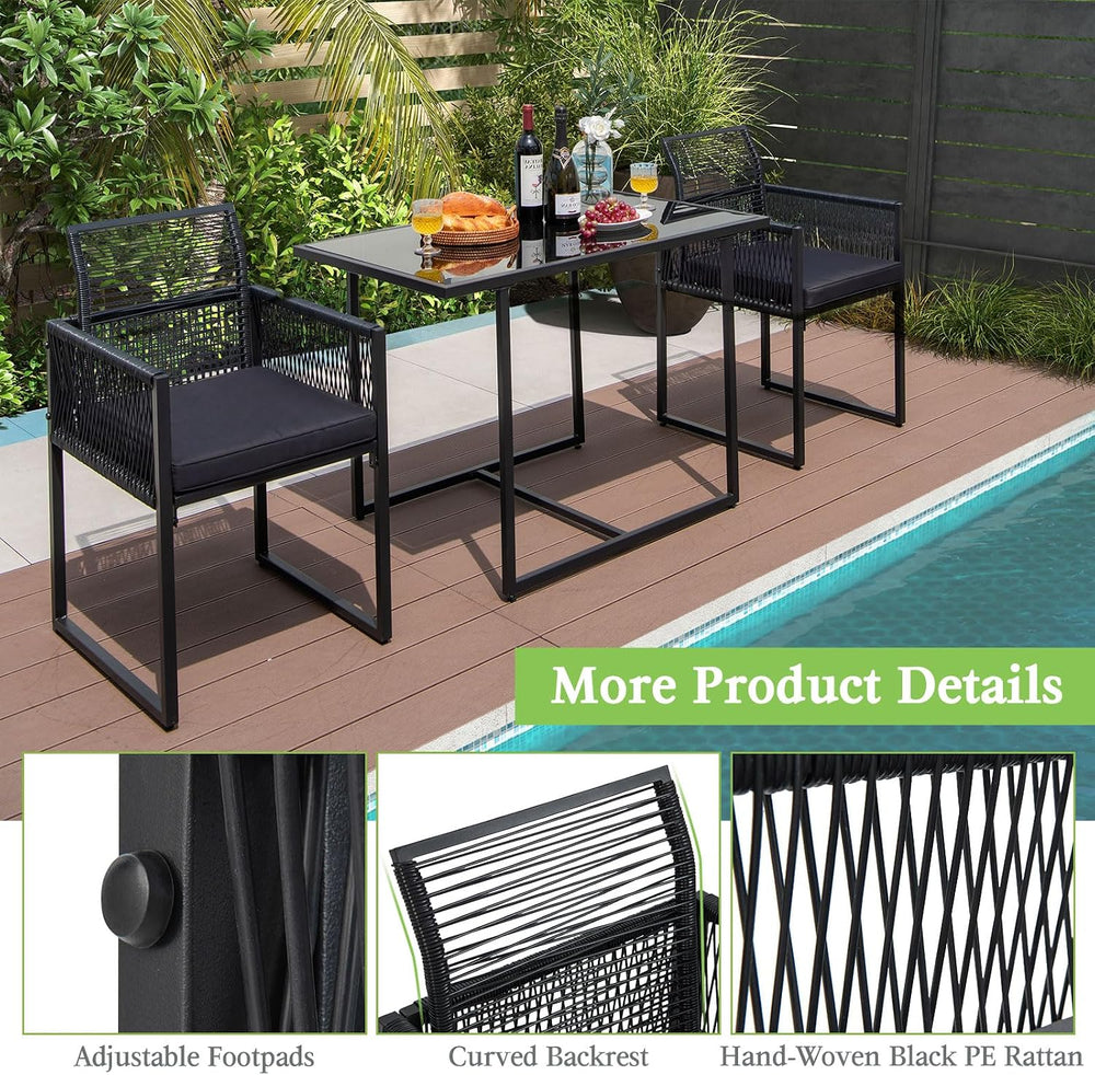 Tangkula 3 Pieces Outdoor Dining Set, PE Rattan Patio Furniture Set with Fold...