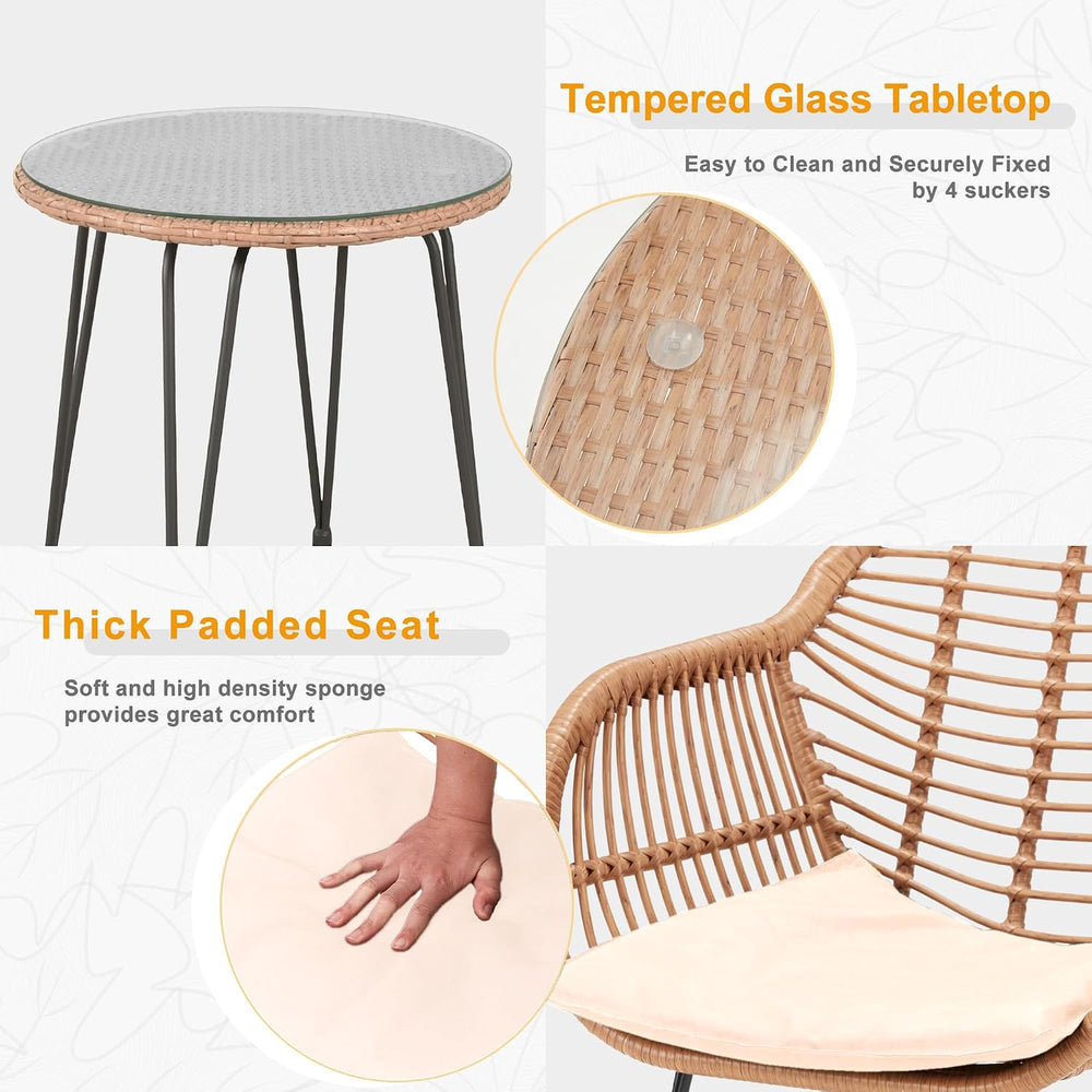 PROHIKER 3 Pieces Outdoor Wicker Bistro Patio Furniture Set, Porch Furniture ...