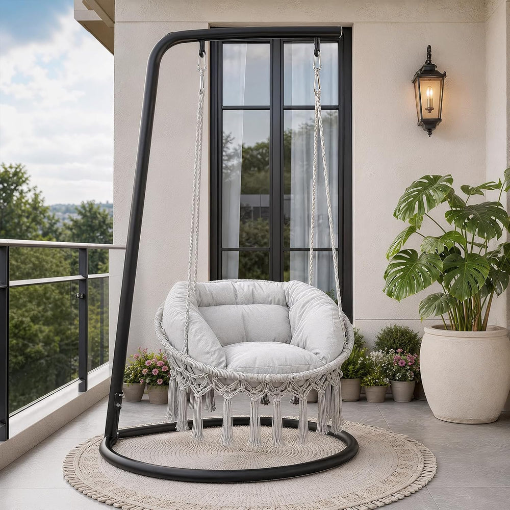 Athena Collection Hammock Chair with Hardware Kit & & Cozy Cushion, Gray