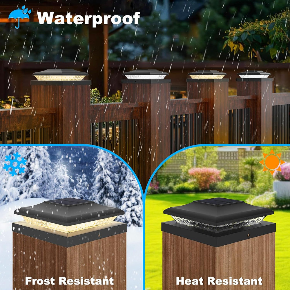 Black Solar Post Cap Lights, Fits 5x5 5.5x5.5 6x6 Posts, 6 Pack