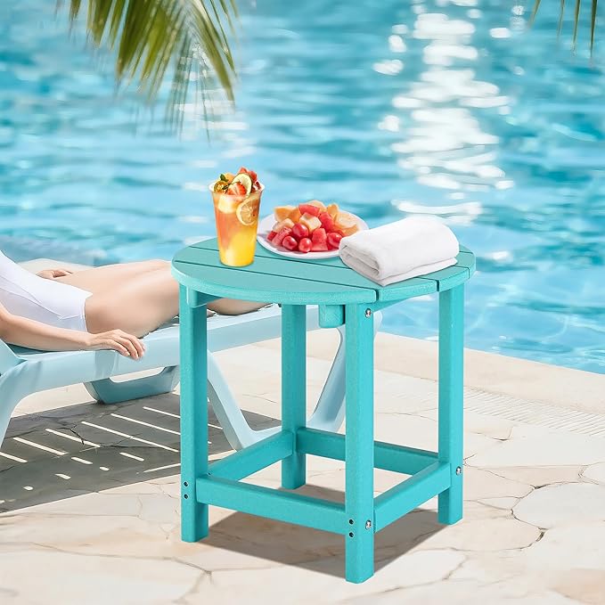 LZRS Round Adirondack Patio Side Table End Table, Outdoor Side Tables for Pat...