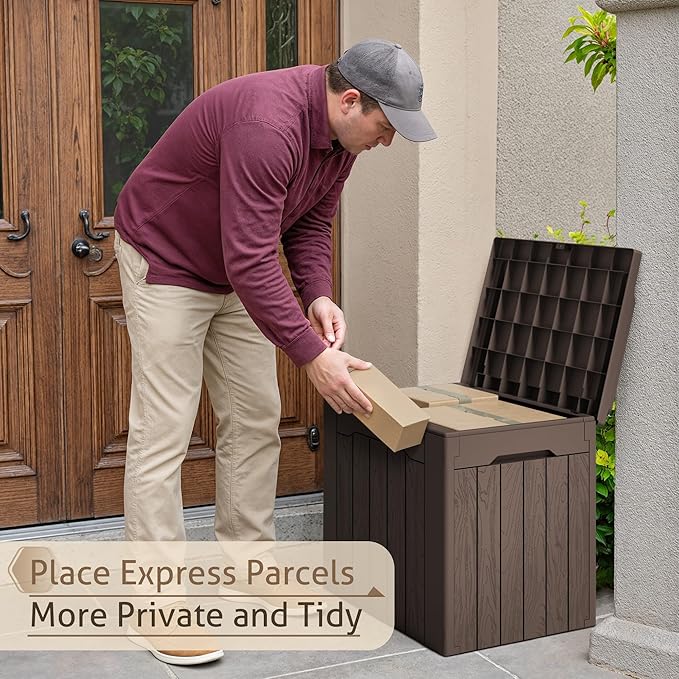 Flamaker 2 Pack Deck Box 31 Gallon Waterproof Resin Storage Box with Lid Indo...