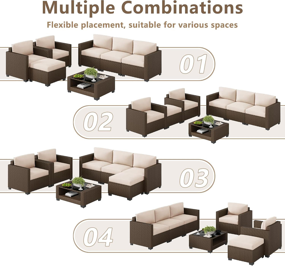 LOUVIXA 7 Piece Outdoor Patio Furniture Set, Rattan Chairs Glass Table Wicker...