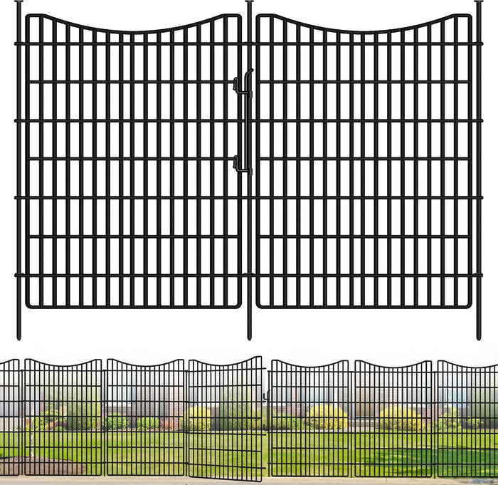 10 Panels Garden Fencing Animal Barrier with Gate, 40 in(H) X 23.6 ft(L) Dog Fence Outdoor for Yard, No Dig Temporary Tall Fence Rustproof Metal Wire Panel Border for Dog, Rabbits, and Patio