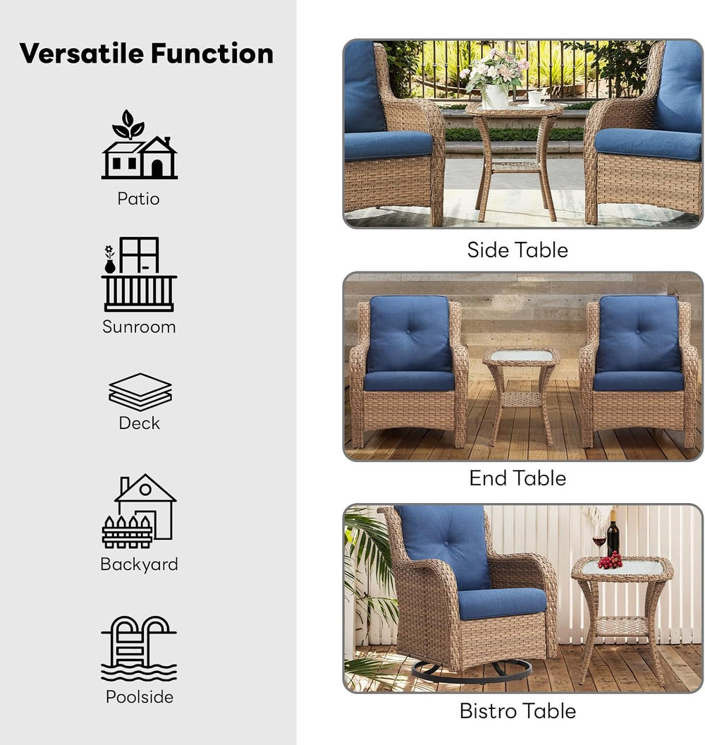 Belord Small Outdoor Side Table - 50 LBS Weight Capacity Wicker Side Table wi...