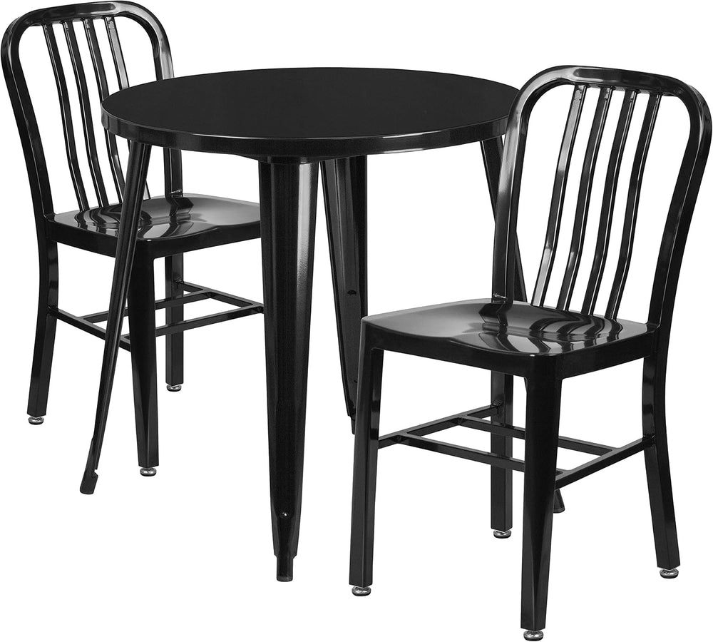 EMMA + OLIVER 30" Round Patio Table Set with 2 Vertical Slat Back Chairs