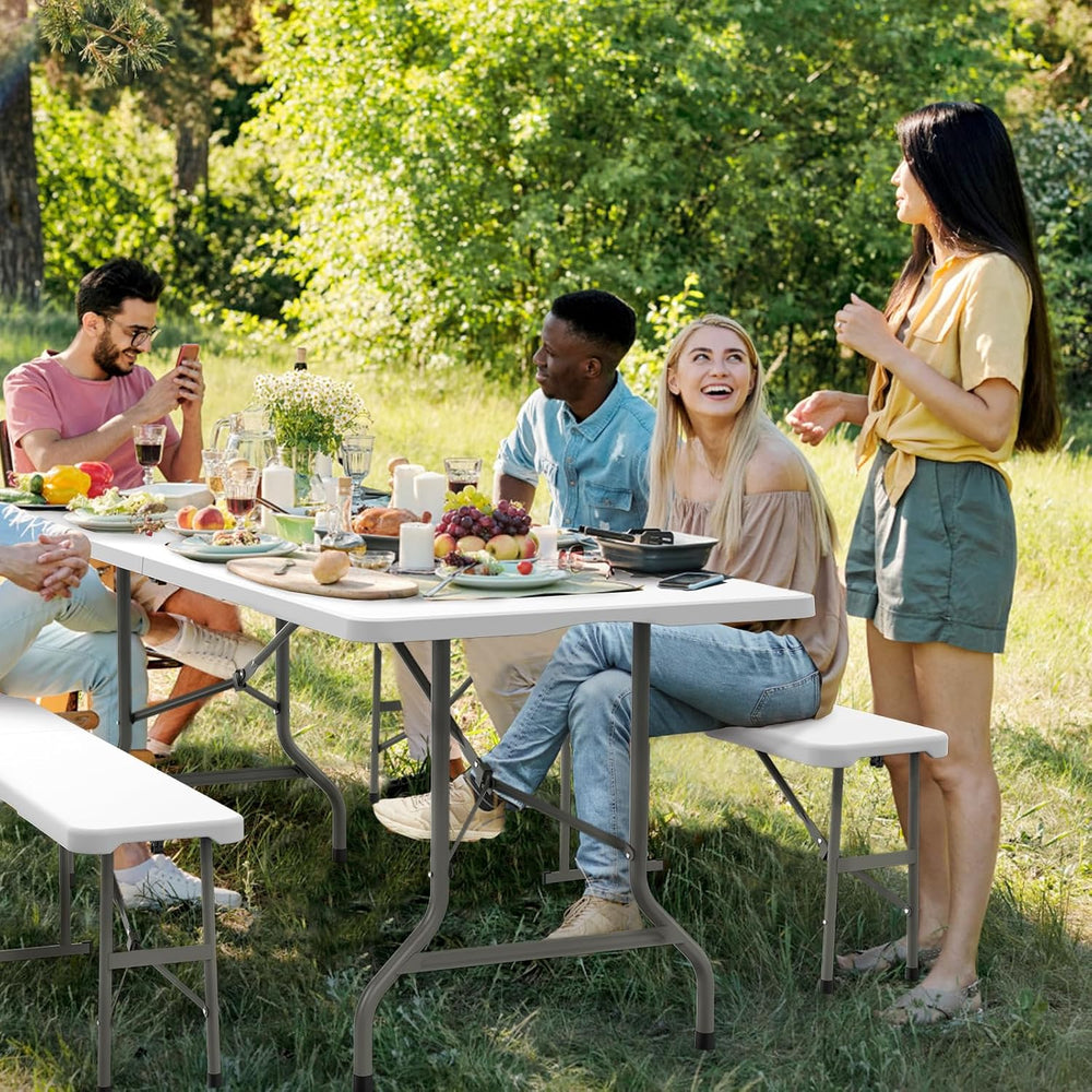 VINGLI Picnic Table Set with 2 Benches, 6 Feet Camping Table Chair Set,3-Piec...