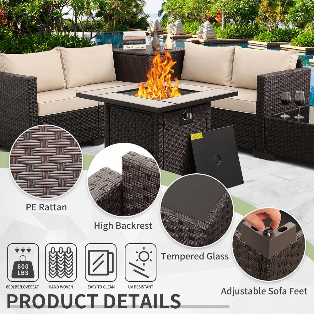 WAROOM Patio Furniture Set 5 Pieces Outdoor Conversation Sets PE Rattan Couch...
