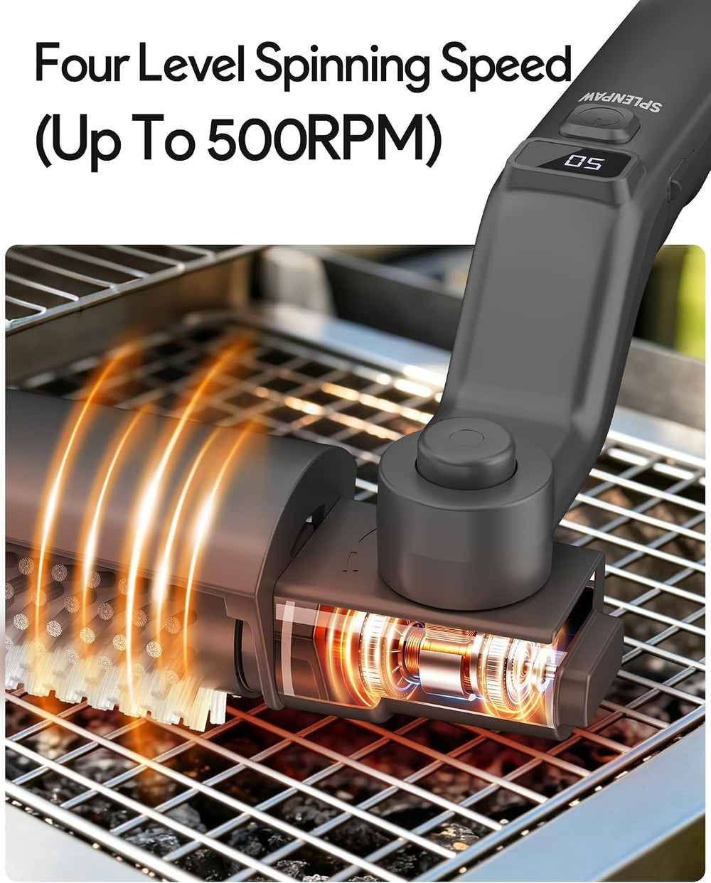 Upgraded Cordless Spinning Electric Grill Brush | 4000mA Battery, 500 RPM, 4 ...