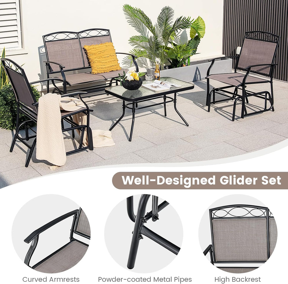 Tangkula 4 Pcs Patio Glider Set, Outdoor Gliding Loveseat w/Tempered Glass Co...