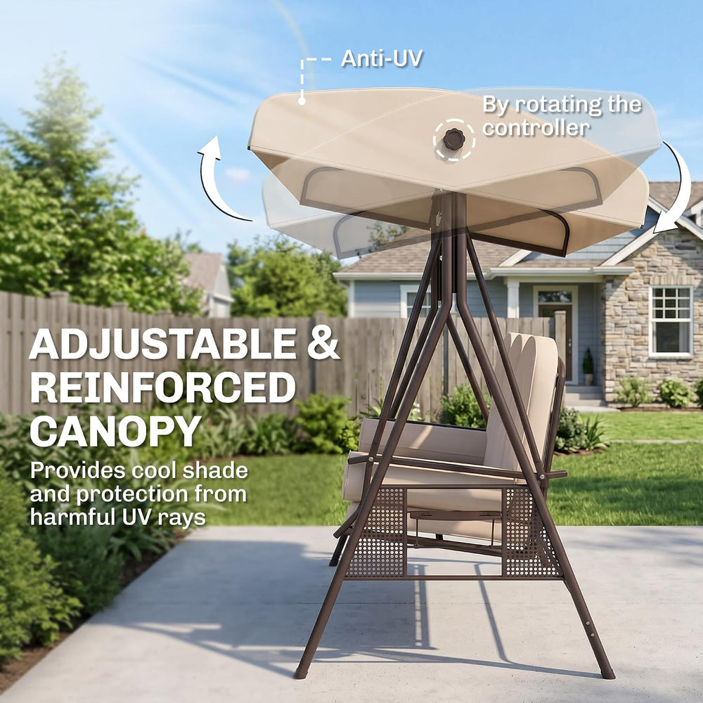 Outsunny 3-Seat Patio Swing Chair Adjustable Canopy Beige