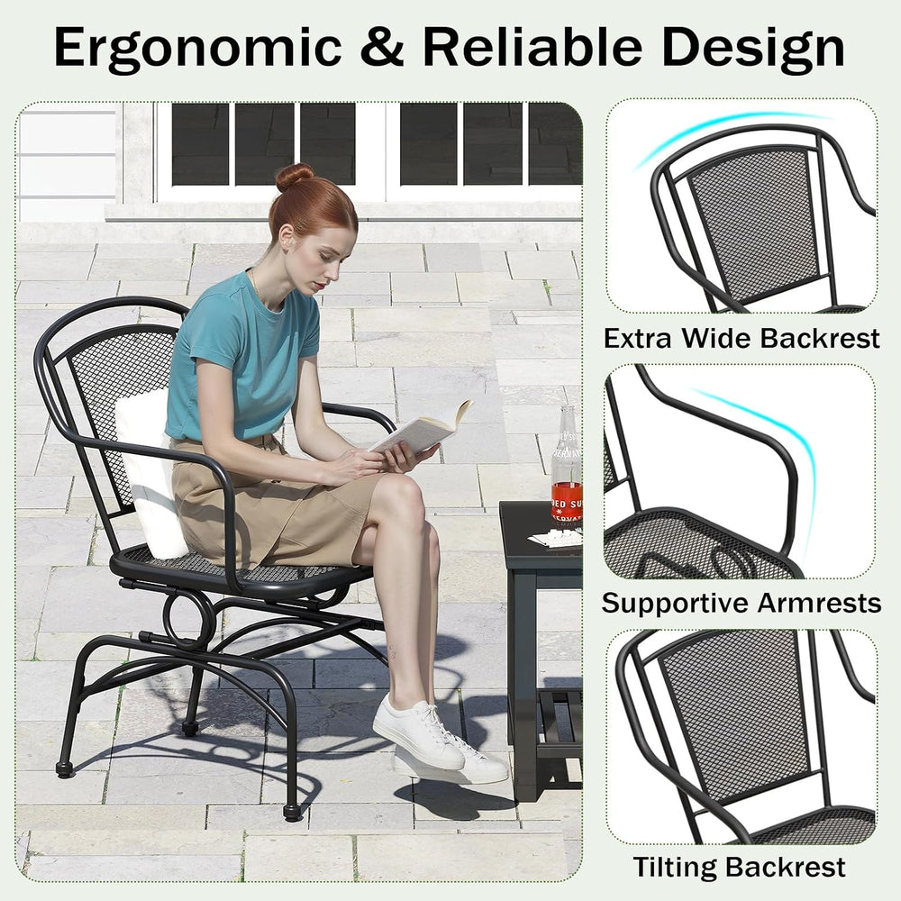 HAPPYGRILL Outdoor Rocking Dining Chair Set, Patio Rocker Chairs with Mesh Ba...