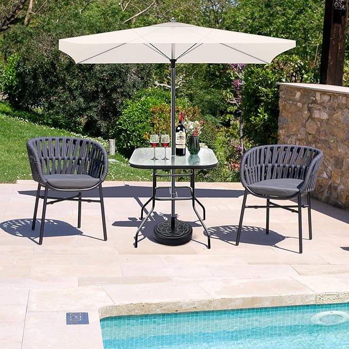 VINGLI Glass Patio Table with Umbrella Hole, 32" Square Outdoor Dining T...