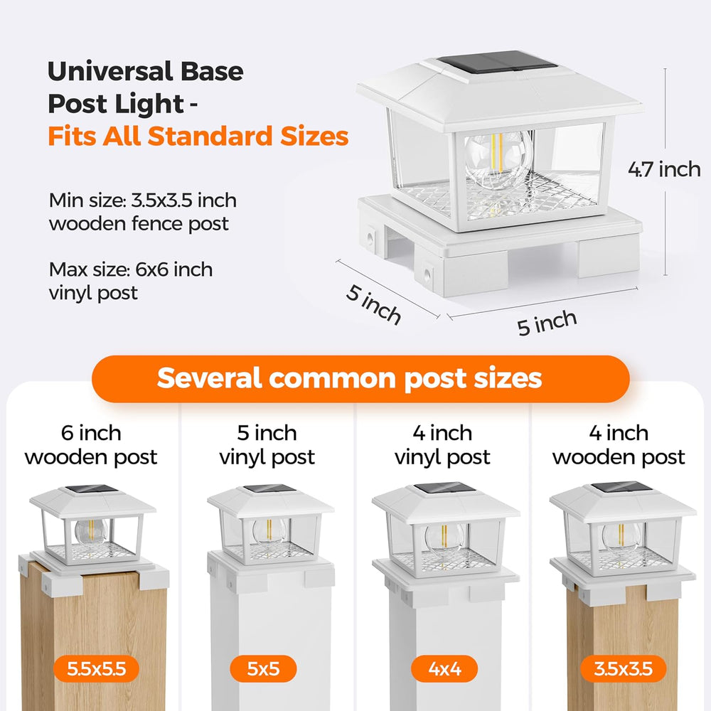 VOLISUN Metal Solar Post Cap Lights, Edison Bulb Light 2Pack,White