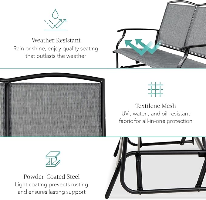 Best Choice Products 2-Person Outdoor Patio Swing Glider Steel Bench Loveseat...