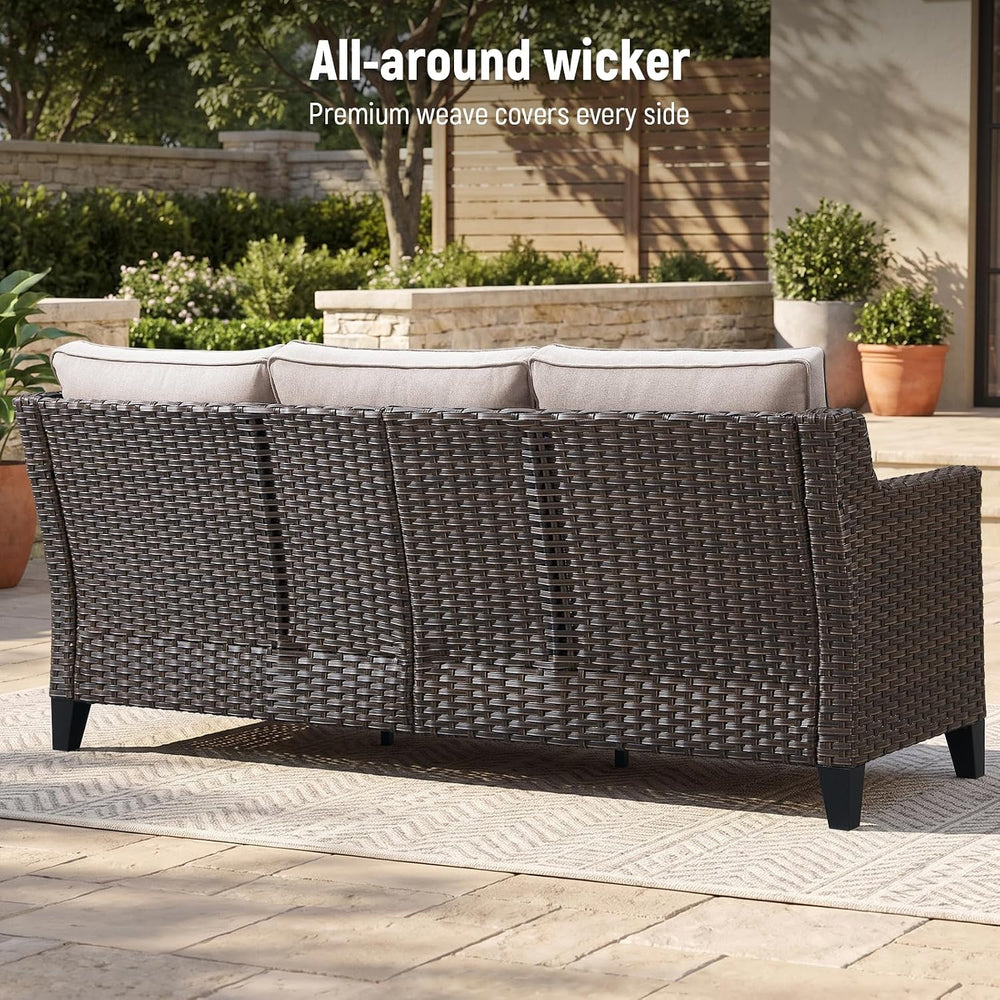 Luxury 6" Thick Cushioned 3-Seat Outdoor Patio Sofa