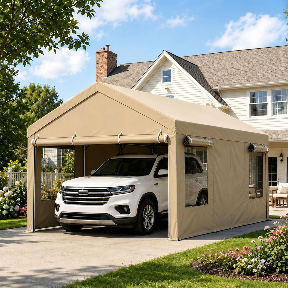 Nuturelly 12x20 Heavy Duty Carport, Portable Garage for Truck SUV, Khaki