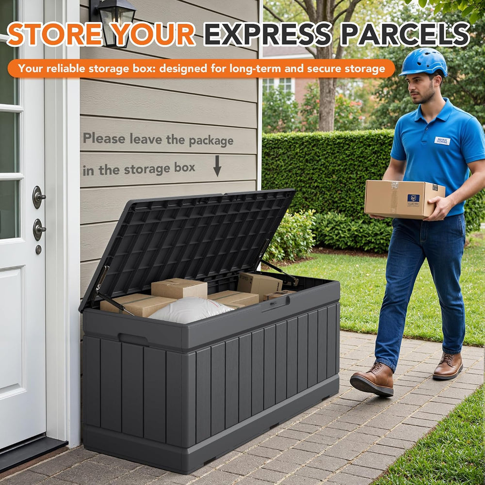 78 Gallon Deck Box Outdoor Indoor Waterproof Storage Box, Gray