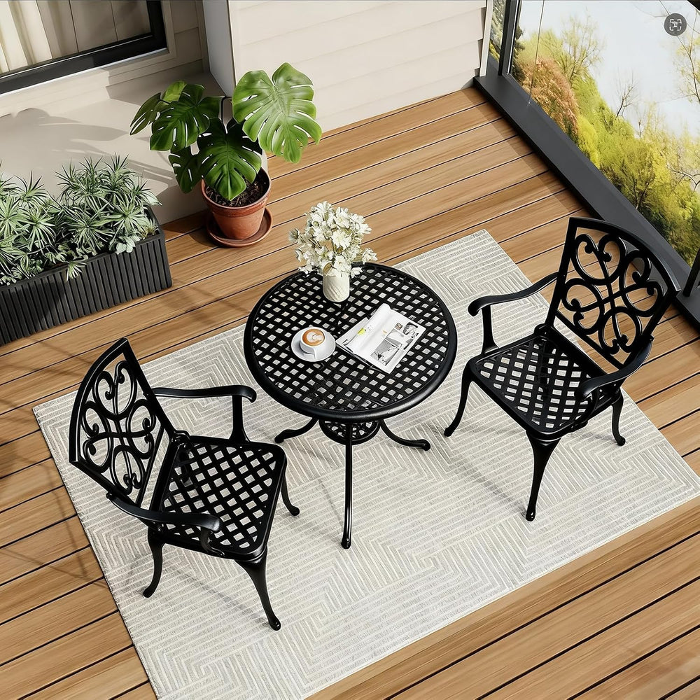 3 Piece Patio Bistro Set with Cushions, Outdoor Bistro Table and Chairs Set o...