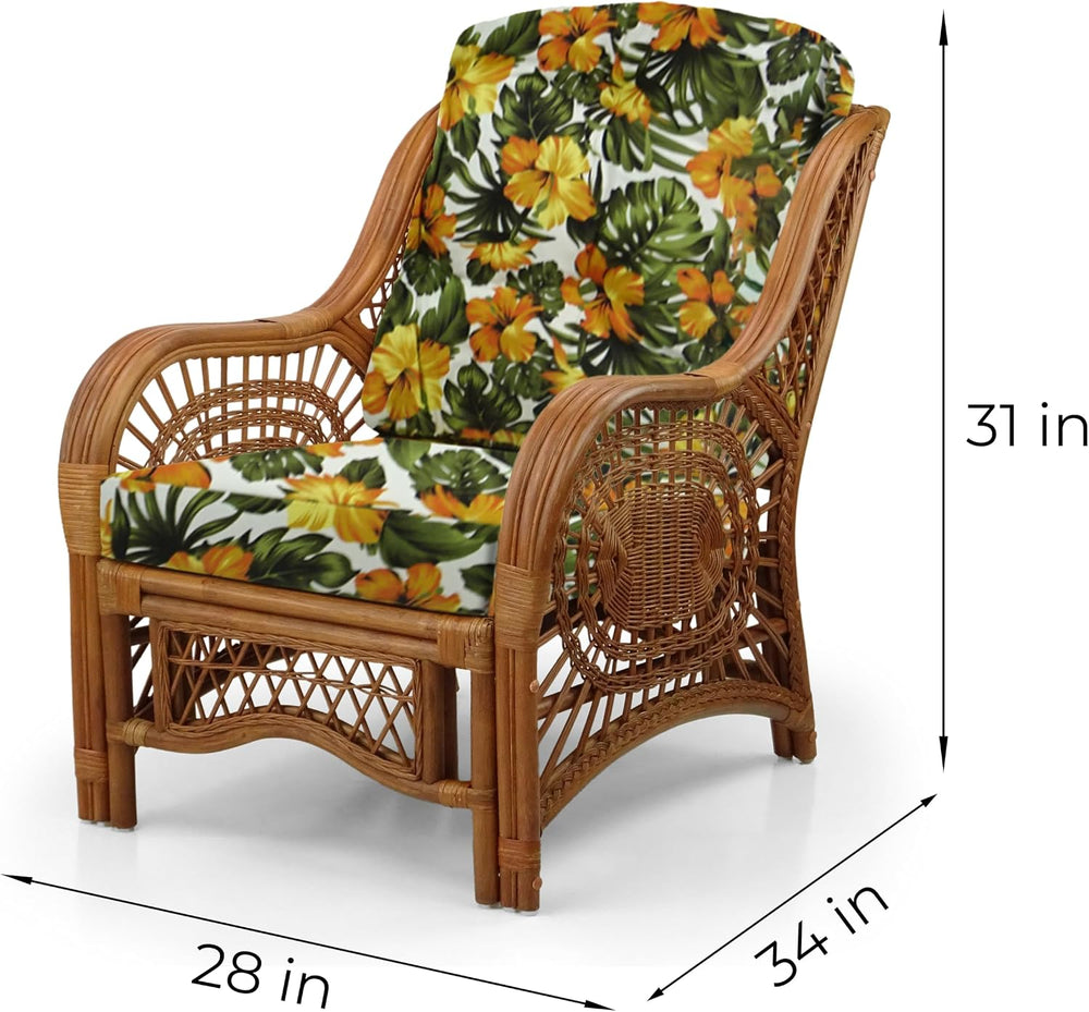 Malibu Lounge Living Accent Armchair Natural Rattan Wicker Handmade Design, C...