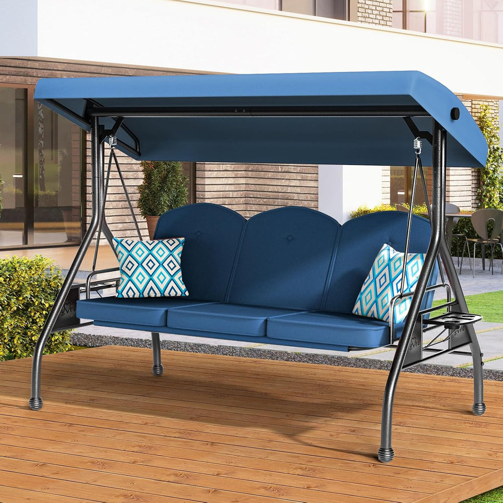 ZZW 3 Seat Outdoor Porch Patio Swing with Stand 800lbs 2-in-1 Convertible Swi...