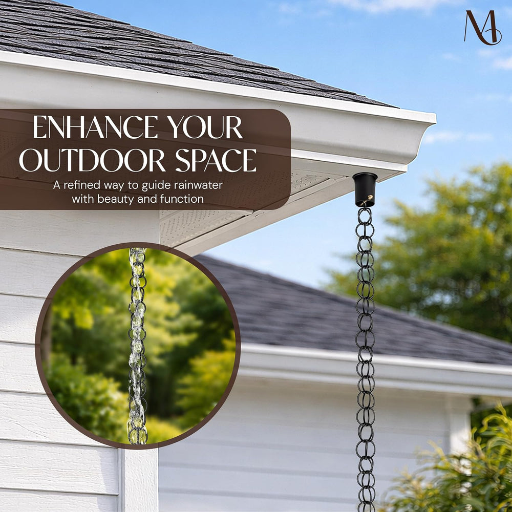 Monarch Rain Chains Aluminum Ring Black Rain Chains for Gutters – 8.5 ft Blac...