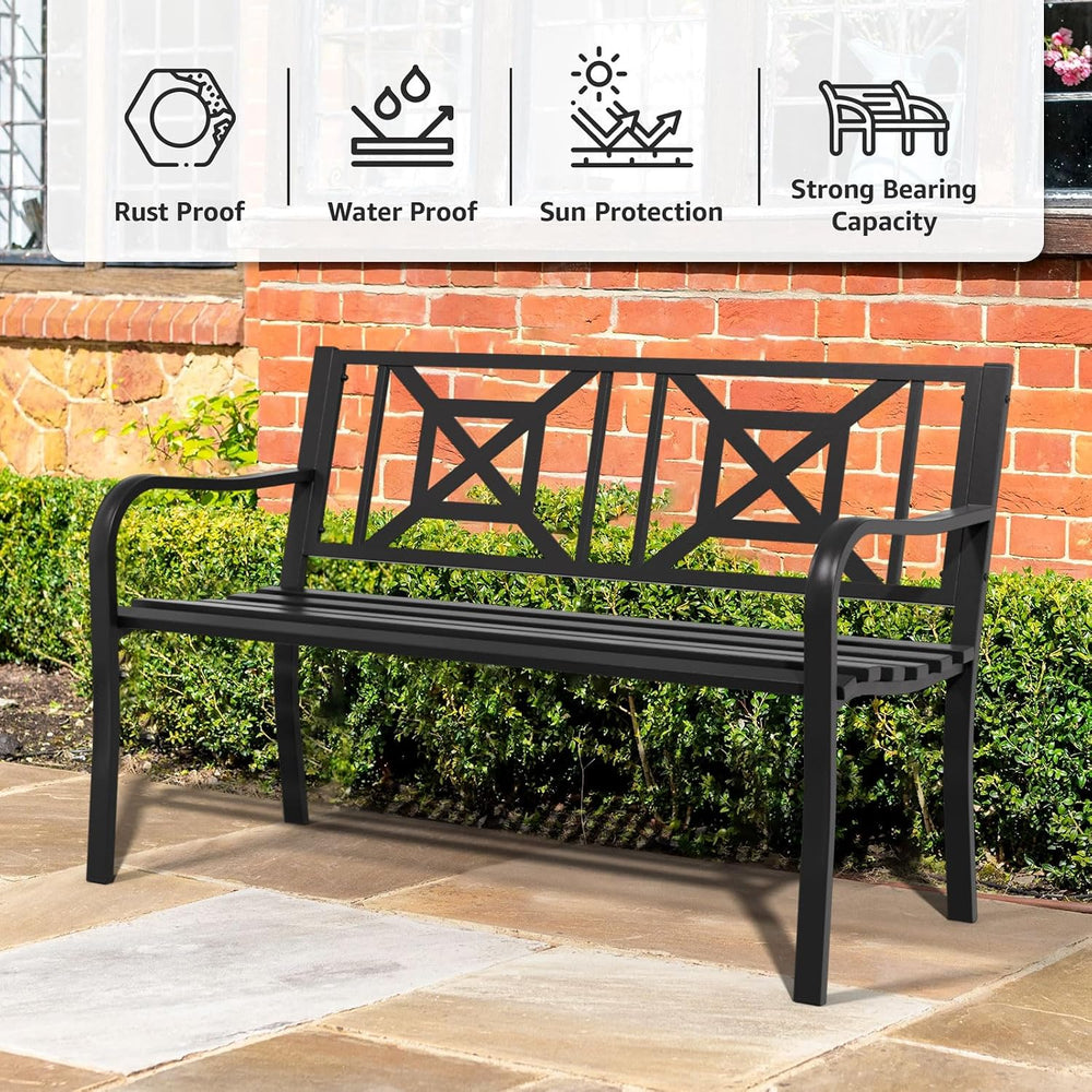 Outdoor Bench Garden Bench Patio Bench,Weatherproof Anti-Rust Metal Powder Co...