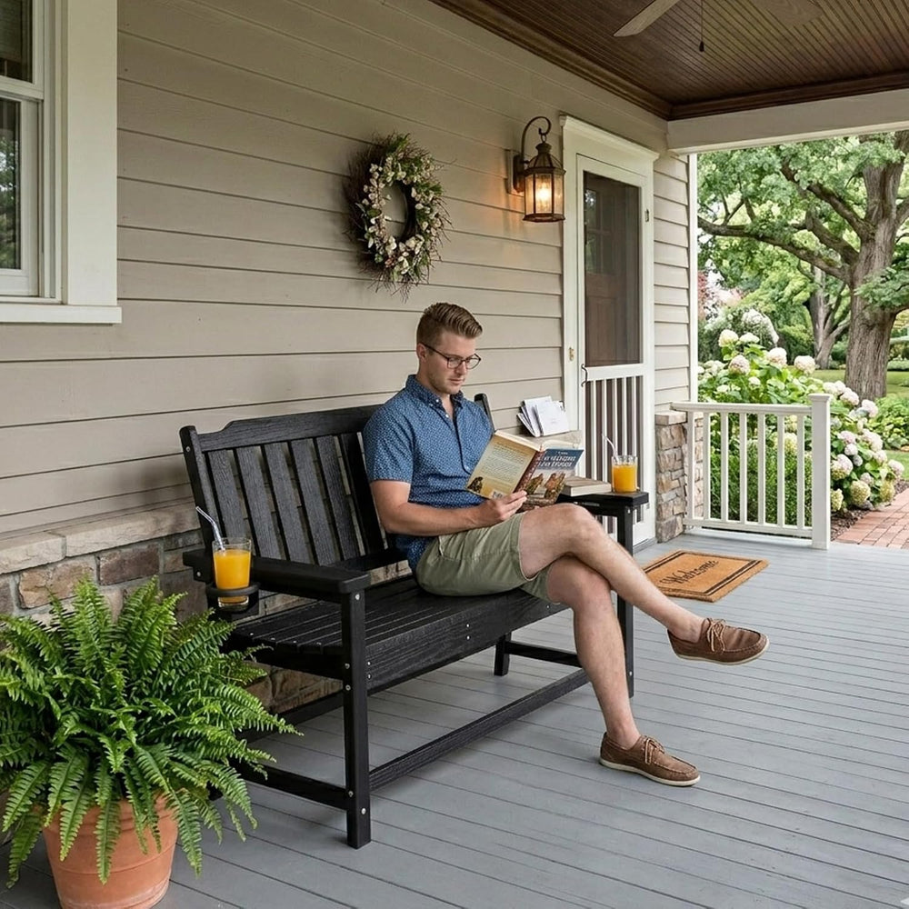 WACASA 48" Outdoor Bench Set of 2, HDPE Weatherproof Porch Bench, 2-Pers...