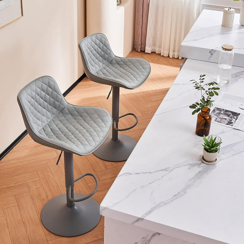 YOUTASTE All Grey Bar Stools Set of 2, Upholstered Counter Height Bar Stool, ...