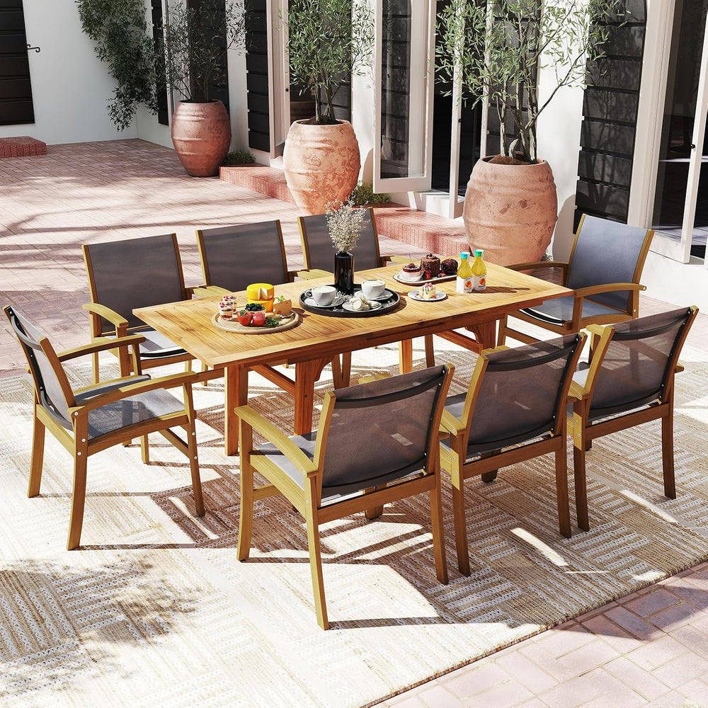 Tangkula 55"-71" Acacia Wood Extendable Patio Dining Table for 6-8 ...
