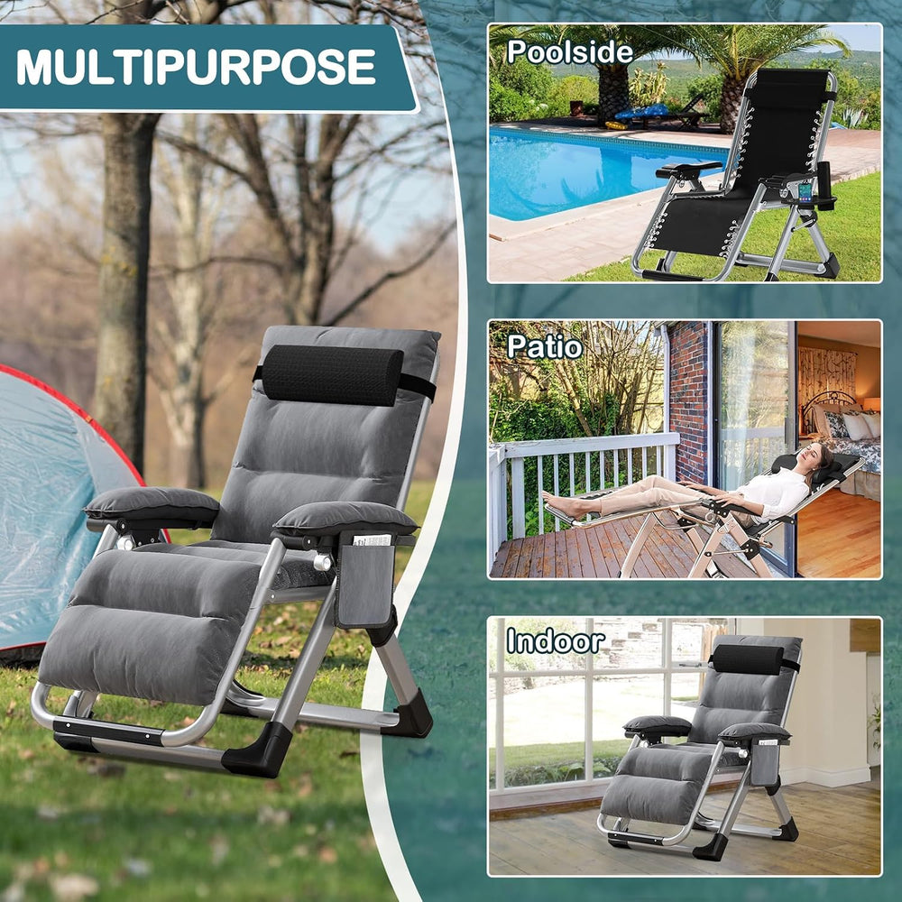 Padded Zero Gravity Chair, Folding Outdoor Lounge Chairs, Adjustable Reclinin...