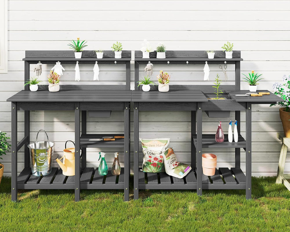 SERWALL Outdoor Potting Bench with Removable Sink,Gardening Table,Grey