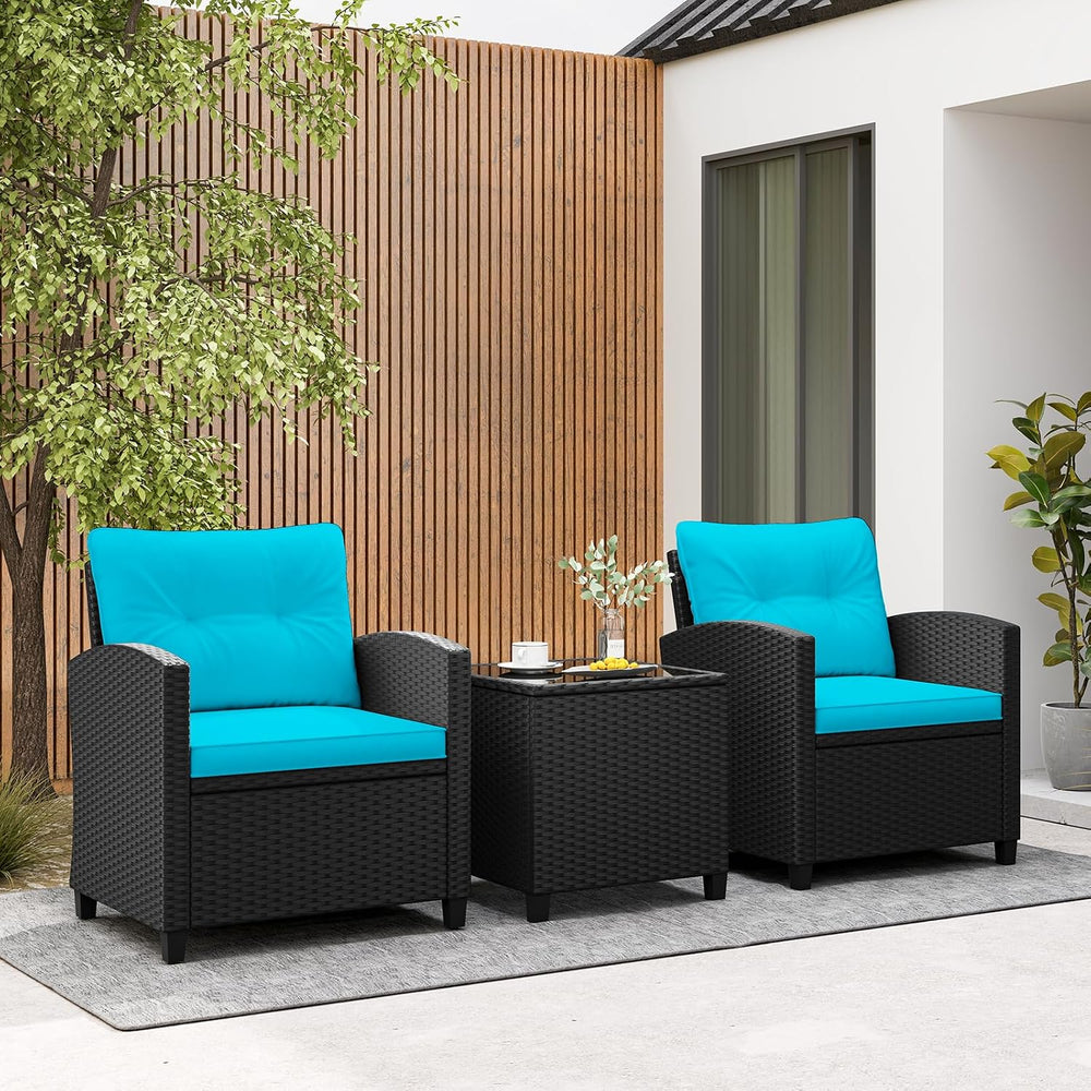 Tangkula 3 Piece Patio Furniture, Rattan Conversation Set w/Soft Seat & B...