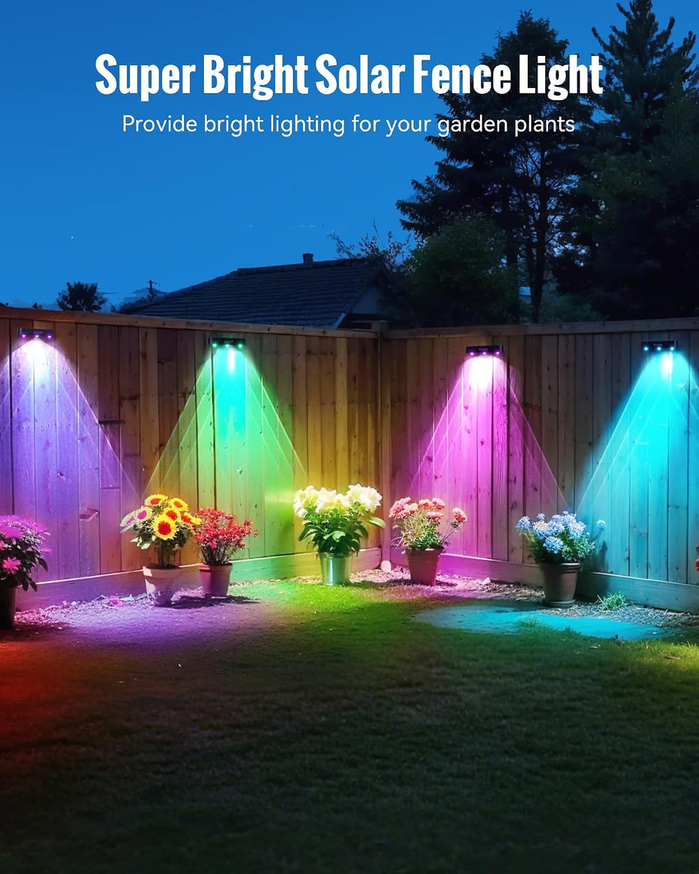 RGB Sync Solar Fence Lights Outdoor 8 Pack, Dynamic Modes