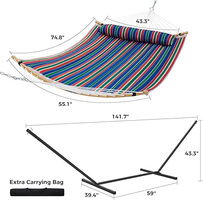 SUPERJARE Curved-Bar Hammock with Stand, 2 Person Heavy Duty Hammock Frame, D...