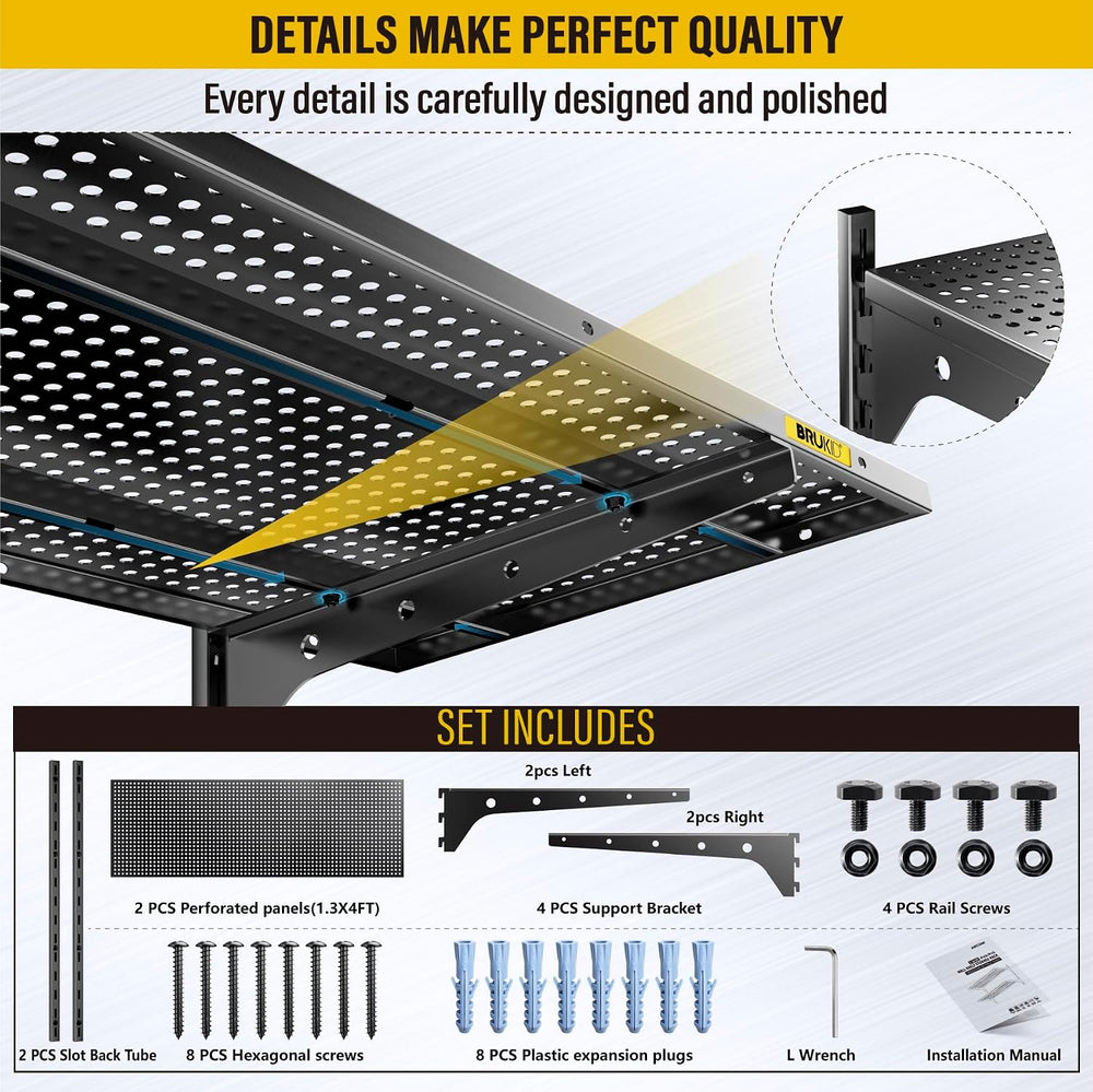 2 Tier 1.3x4ft Garage Shelving Wall Mounted, 15.6x48inch per Shelf Height Cas...