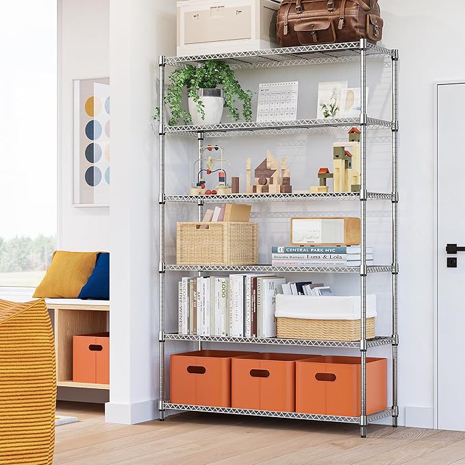 6 Tiers Storage Shelves Load 2100LBS, Metal Shelving Wire Metal Shelving Unit...
