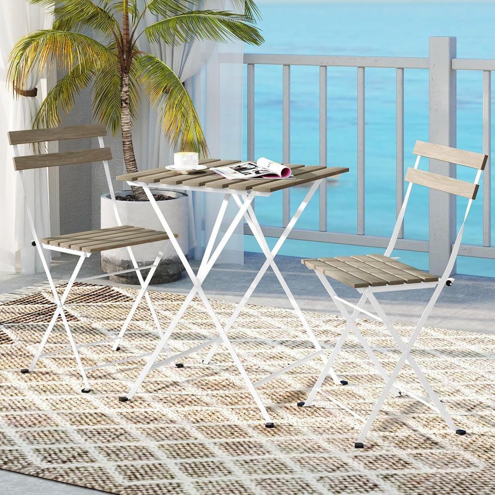 GIANTEX 3-Piece Acacia Wood Bistro Set, Patio Bistro Table with 2 Folding Cha...