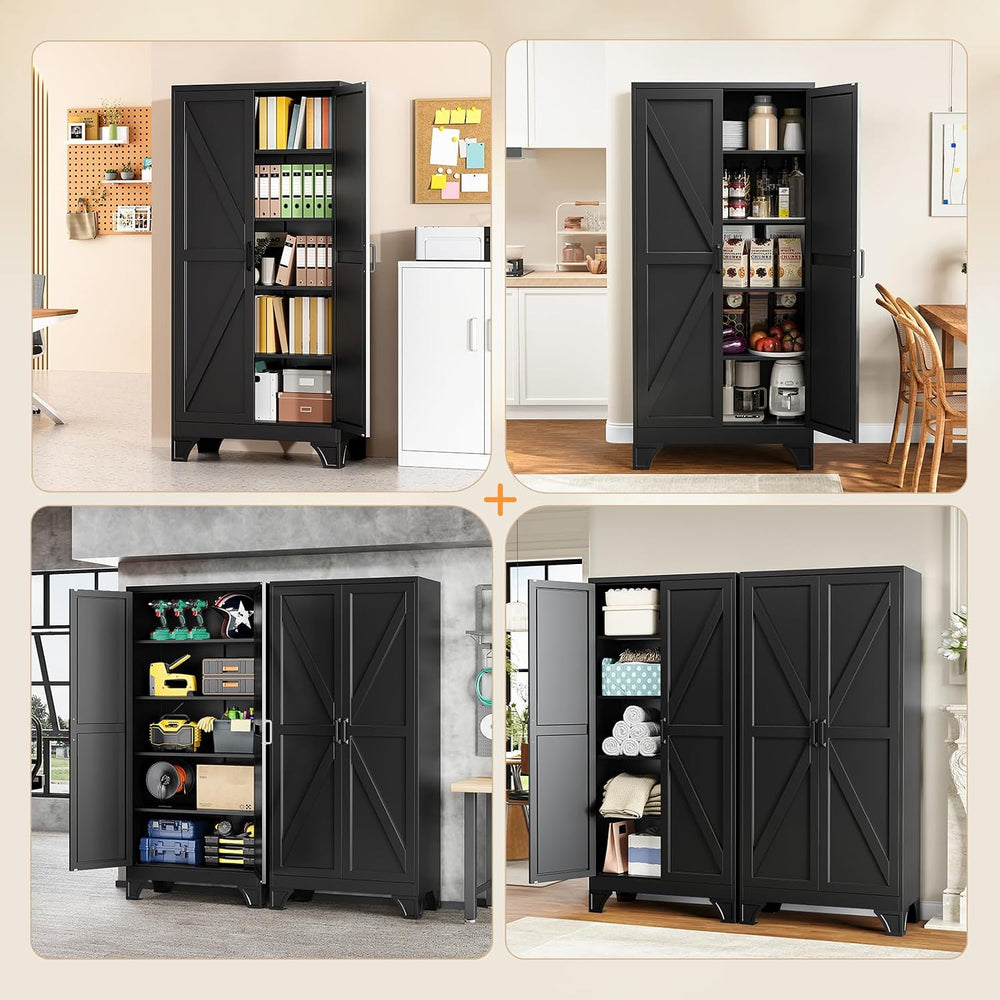 75" Black Metal Pantry Storage Cabinet,Garage Tool Storage Cabinets
