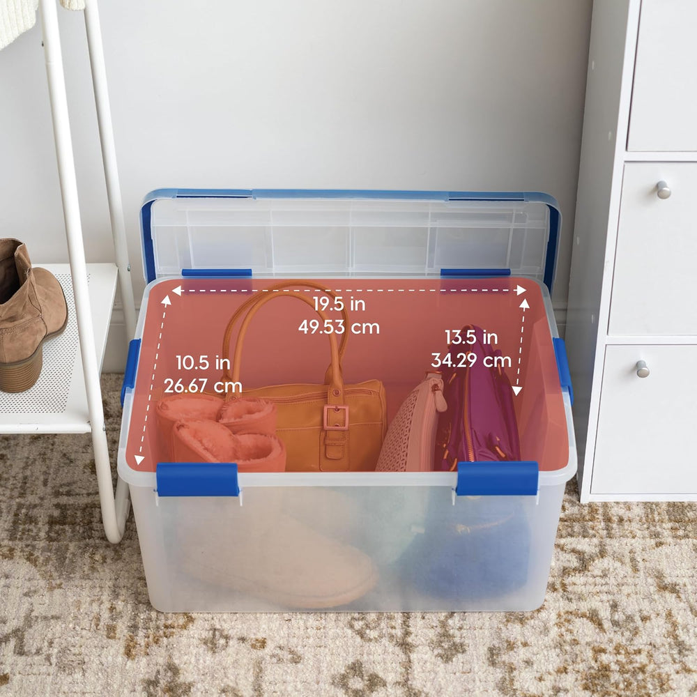 IRIS USA 3-Pack 60 Qt Storage Bins with Gasket Lids, Clear/Blue