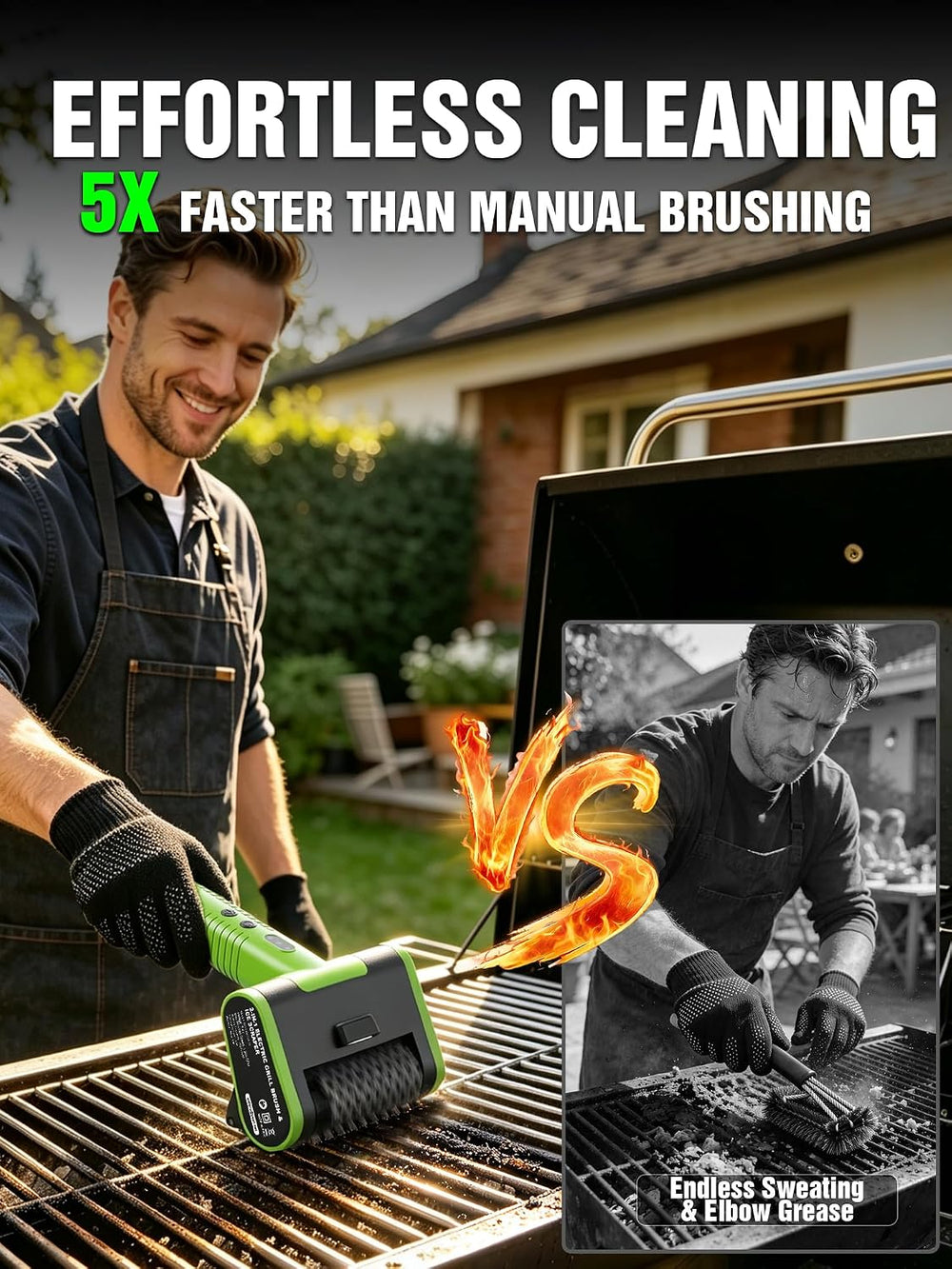 2-in-1 Electric Grill Brush & Ice Scraper with 1900 RPM Heavy Duty Motor ...