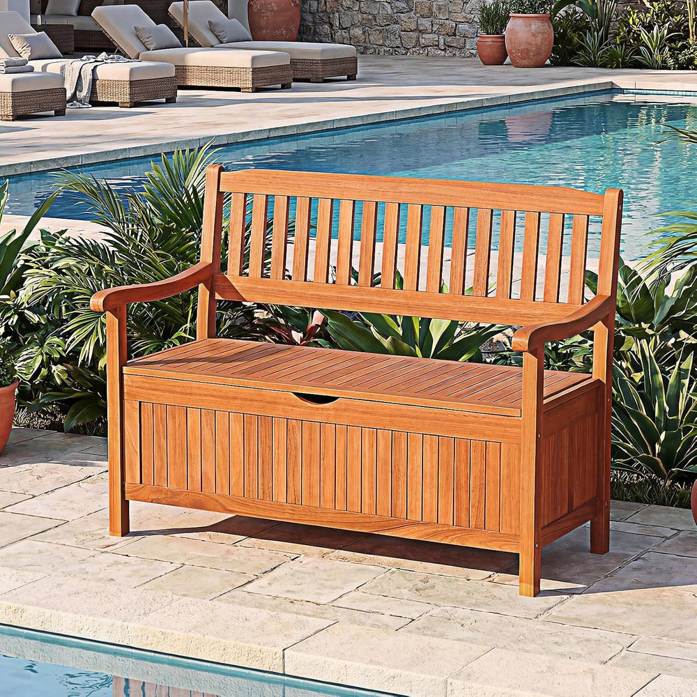 LDAILY 33 Gal Eucalyptus Outdoor Storage Bench, 705 lbs Capacity Deck Box